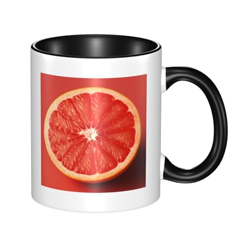 LKWSCGHM Rosafarbene reife Grapefruit-Scheiben-Kaffeetassen mit Griff, 325 ml, große Porzellantasse für heiße und kalte Getränke, Keramik-Teetassen für Männer und Frauen, lustige Kaffeetasse von LKWSCGHM
