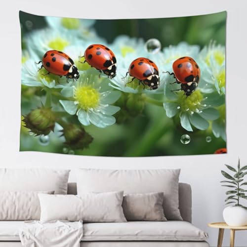 LKWSCGHM Sommer-Marienkäfer-Blumen-Wandteppich für Schlafzimmer, ästhetische Wandkunst, Wandbehang für Studentenwohnheim, Dekoration, Hintergrund, Party-Banner, lustiges Poster, Wanddekoration, 152,4 LKWSCGHM Sommer-Marienkäfer-Blumen-Wandteppich für Schlafzimmer, ästhetische Wandkunst, Wandbehang für Studentenwohnheim, Dekoration, Hintergrund, Party-Banner, lustiges Poster, Wanddekoration, 152,4 von LKWSCGHM