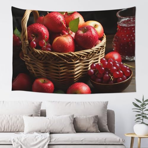 LKWSCGHM Wandteppich mit rotem Obst im Korb, für Schlafzimmer, ästhetische Wandkunst, Wandbehang für Studentenwohnheim, Dekoration, Hintergrund, Party-Banner, lustiges Poster, Wanddekoration, 152,4 x LKWSCGHM Wandteppich mit rotem Obst im Korb, für Schlafzimmer, ästhetische Wandkunst, Wandbehang für Studentenwohnheim, Dekoration, Hintergrund, Party-Banner, lustiges Poster, Wanddekoration, 152,4 x von LKWSCGHM