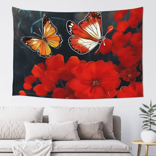 LKWSCGHM Wandteppich mit roten Blumen und Schmetterlingen für Schlafzimmer, ästhetische Wandkunst, Wandbehang für Studentenwohnheim, Dekoration, Hintergrund, Party-Banner, lustiges Poster LKWSCGHM Wandteppich mit roten Blumen und Schmetterlingen für Schlafzimmer, ästhetische Wandkunst, Wandbehang für Studentenwohnheim, Dekoration, Hintergrund, Party-Banner, lustiges Poster von LKWSCGHM