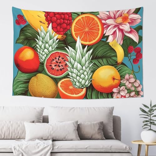 LKWSCGHM Wandteppich mit tropischen Früchten und Blumen für Schlafzimmer, ästhetische Wandkunst, Wandbehang für Studentenwohnheim, Dekoration, Hintergrund, Party-Banner, lustiges Poster von LKWSCGHM
