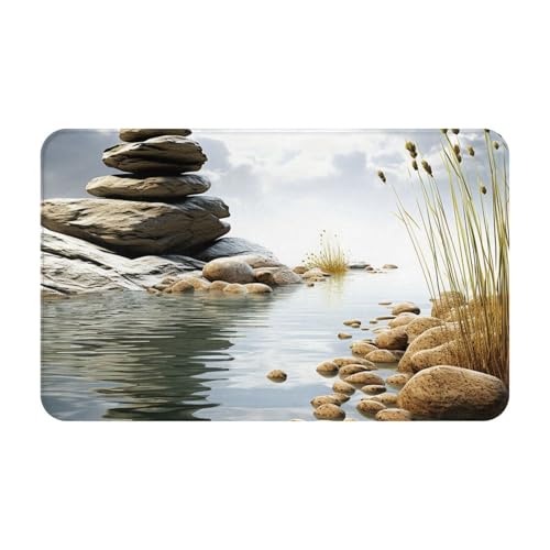 Pierres Naturelles Fußmatte für den Innen- und Außenbereich, leicht zu reinigen, schmutz- und lichtbeständig, saugfähig, Flanell-Badteppich, 49,5 x 80 cm von LKWSCGHM