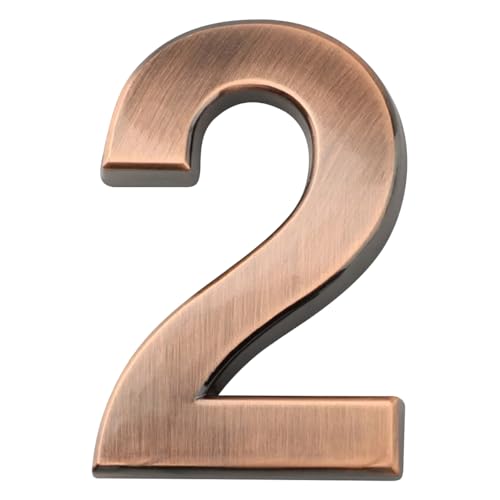 Selbstklebendes Nummernschild, 50 x 35 x 6 mm, bronzefarben, 3D-Adressschilder für Wohnung, Hotel, Büro, Außendekoration, Nummer 2 von LKXHarleya