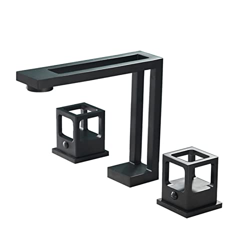 3-Loch-Waschtischarmaturen Badezimmer-Waschtischmischer Wasserhahn Zwei Griffe Kalt- und Warmwasser Messing Wasserhahn for Badezimmer Waschbecken-Gold(Noir) von LKYAQJKGQ