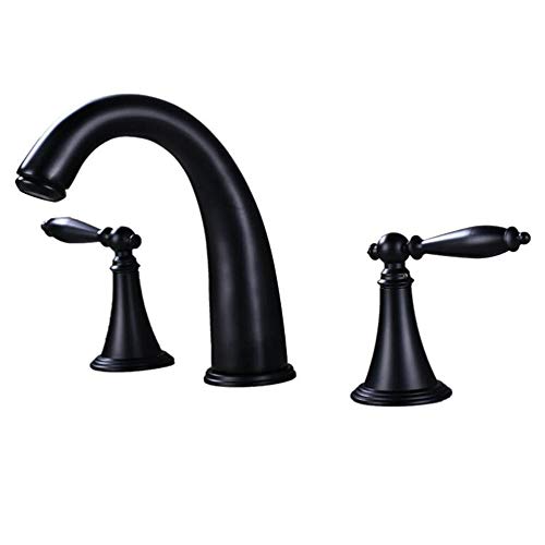 3-Loch-Waschtischmischer, schwarzer Warm- und Kaltwasserhahn aus Messing, Doppelgriff, wassersparender Strahlregler, Waschbeckenhahn von LKYAQJKGQ