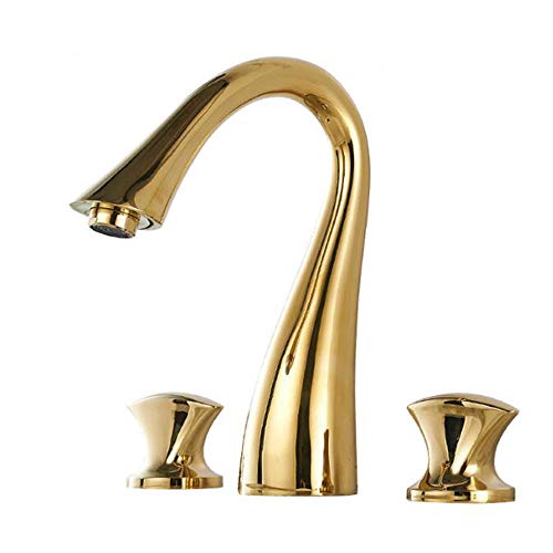 3-Loch-Waschtischmischer aus goldenem Messing mit Doppelgriff, heißem und kaltem Waschbecken von LKYAQJKGQ
