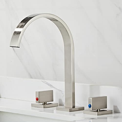 3-Loch-Wasserhähne for Badezimmerwaschbecken, Waschtischmischer, Wasserhahn aus Messing, Kalt- und Warmwasser, zwei Griffe, Badezimmerwaschbeckenarmaturen-Gold(Brushed Gold) von LKYAQJKGQ