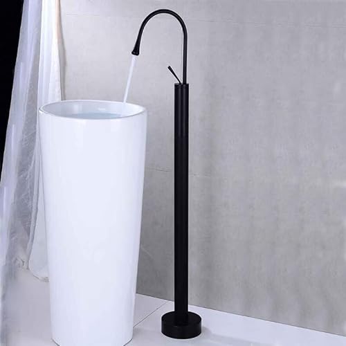 Badewannenarmaturen Badewannen-Waschbeckenmischer Bodenmontage Schwarz-Finish Messing Freistehendes Heiß- und Kaltbadewannenarmatur-Set Luxus-Goldhahn(Noir) von LKYAQJKGQ
