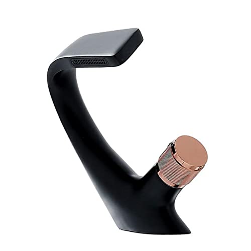 Badezimmer Waschbecken Wasserhahn Wasserfall Messing Warmwasser und Kaltwasser Waschbecken Wasserhahn-Schwarz(Black+Rose Gold) von LKYAQJKGQ