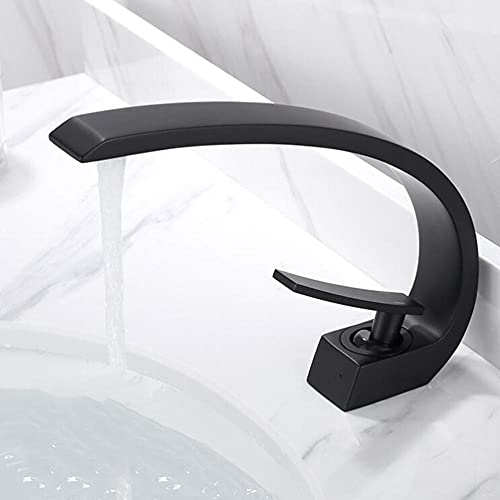 Badezimmer Wasserhahn Messing Warm und Kalt Waschbecken Einloch Wasserhahn-Schwarz(Noir) von LKYAQJKGQ