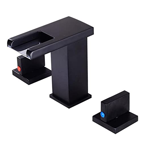 Badezimmerarmatur Dreiloch Wasserfall Verfärbung Temperaturregelung Split Typ Messing Waschbecken Wasserhahn-Weiß(Chrome) von LKYAQJKGQ