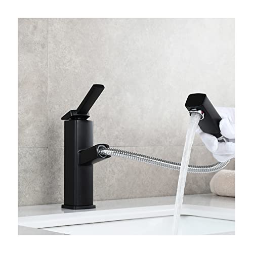 Badezimmerarmatur Einhebelmischer for heißes und kaltes Wasser mit ausziehbarer Waschtischarmatur aus Messing, Waschtischarmatur, Schwarz, hoch(Black Short) von LKYAQJKGQ