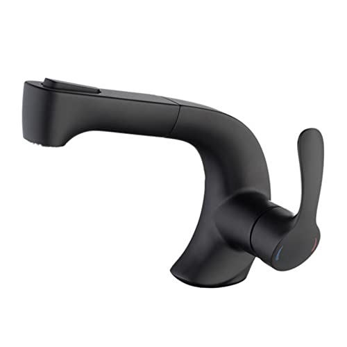 Badezimmerarmatur mit herausziehbarer Brause, Einloch-Teleskop-Waschbeckenarmatur aus Messing for heißes und kaltes Wasser, Schwarz(Noir) von LKYAQJKGQ