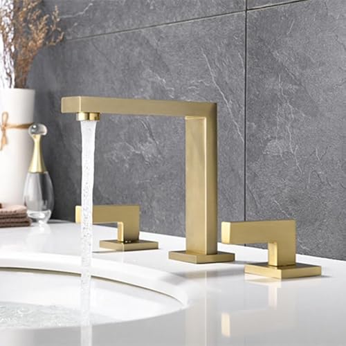 Gebürstetes Goldmessing, weit verbreiteter Waschtischhahn, Deckmontage, Doppelgriff, Waschtischmischer, Warm- und Kaltwassermischbatterie(Brushed gold) von LKYAQJKGQ