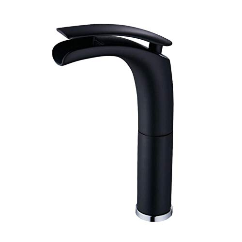 Hoher Waschtisch-Mischbatterie-Wasserhahn mit Wasserfall-Badezimmer-Waschbeckenarmaturen, schwarzer Warm- und Kaltwasser-Waschbeckenhahn, Messing-Wasserfallhahn Hoher Waschtisch-Mischbatterie-Wasserhahn mit Wasserfall-Badezimmer-Waschbeckenarmaturen, schwarzer Warm- und Kaltwasser-Waschbeckenhahn, Messing-Wasserfallhahn von LKYAQJKGQ