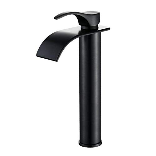 Hoher Waschtisch-Mischbatterie-Wasserhahn mit Wasserfall-Motiv, schwarzes heißes und kaltes Messing, Einloch-Waschbeckenarmatur Hoher Waschtisch-Mischbatterie-Wasserhahn mit Wasserfall-Motiv, schwarzes heißes und kaltes Messing, Einloch-Waschbeckenarmatur von LKYAQJKGQ