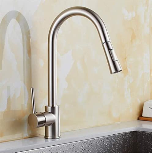 Küchenarmatur Ausziehbarer Sprühkopf Küchenmischer Deckmontage Küchenspüle Wasserhahn Kran Kaltes Warmwasser Torneira Cozinha 360 Schwenkbarer Einzelgriff Golden(Brushed Nickel) von LKYAQJKGQ