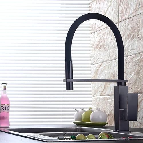 Küchenarmatur Mischbatterie Messing Hohe Küchenspüle Wasserhahn Herausziehbare Brause Einhand-Schwenkauslauf Wasserhähne Heiß- und Kaltmischbatterie(Noir) von LKYAQJKGQ