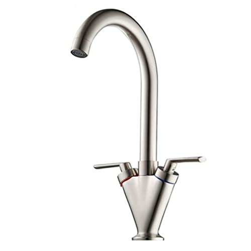 Küchenspüle Wasserhahn Mischbatterie Warm- und Kaltwasserhahn Küchenkranmischer 360° Schwenkbar Chrom/Schwarz Fertig Doppelgriff mit Luftsprudler Spültischarmatur Weiß(Brushed Nickel) von LKYAQJKGQ