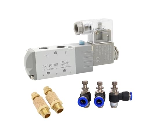 Pneumatisches elektrisches Magnetventil 4V210-08 5-Wege-2-Positionen-Steuerung Luft-/Gas-Magnetventil 12 V 24 V 220 V 4 mm - 12 mm Schlaucharmaturen 1 Stück(SL 8mm Adjust,AC220) von LKYAQJKGQ