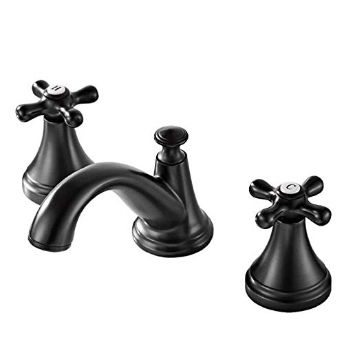 Waschbeckenarmatur, 3-Loch, Warm- und Kaltwasser, unabhängiger Schalter, Messing, Badezimmerarmaturen for Waschbecken, 8 Zoll, Schwarz(Noir) von LKYAQJKGQ