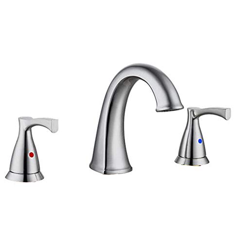 Waschbeckenarmatur, 3-Loch, gebürstetes Messing, Warm- und Kaltwassersparfunktion, Badezimmerarmaturen von LKYAQJKGQ