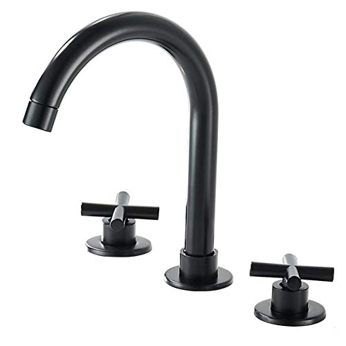Waschbeckenarmatur, 3-Loch-Messing, unabhängiger Schalter for heißes und kaltes Wasser, spritzwassergeschützt, for Waschbecken, 20,3 cm, Schwarz(Noir) von LKYAQJKGQ