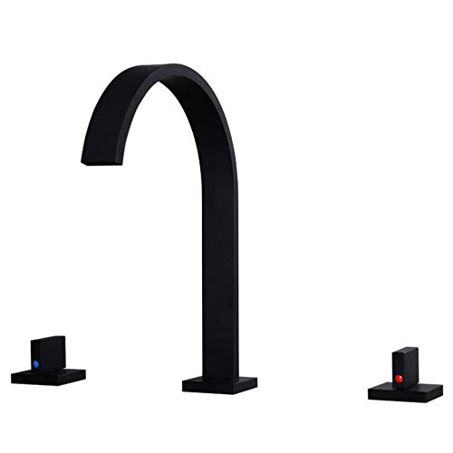 Waschbeckenarmatur, 3-Loch-Waschtischarmatur aus Messing, heiß und kalt, spritzwassergeschützt, for Waschbecken, Schwarz(Noir) von LKYAQJKGQ