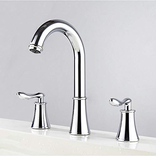 Waschbeckenarmaturen 3-Loch Messing Drehbar Badezimmerschrank Wasserhahn Geteilter Typ Heiß- und Kaltwasserhahn for Badezimmer Waschbecken-Schwarz(Noir) von LKYAQJKGQ