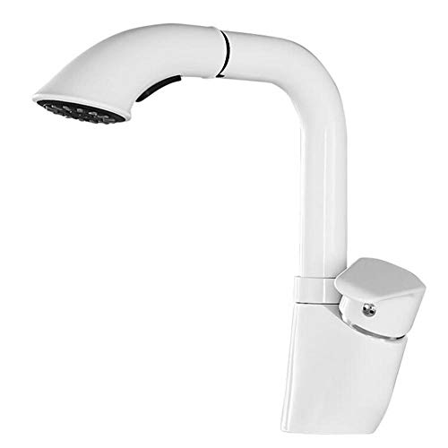Waschtisch-Mischbatterie mit herausziehbarer Brause, Badezimmerarmaturen, weißer Messing-Waschtischhahn, multifunktionaler, drehbarer, heißer und kalter, anhebbarer, einziehbarer Badezimmerhahn Waschtisch-Mischbatterie mit herausziehbarer Brause, Badezimmerarmaturen, weißer Messing-Waschtischhahn, multifunktionaler, drehbarer, heißer und kalter, anhebbarer, einziehbarer Badezimmerhahn von LKYAQJKGQ