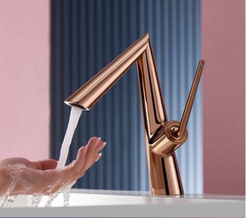 Waschtischarmatur Grau Art Design Morden Style Wasserhahn Einhebel-Waschtischmischer Heiß- und Kaltwasser-Duschraum-Waschbeckenarmatur(Rose Gold) von LKYAQJKGQ