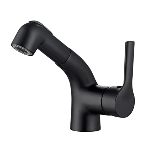 Waschtischarmatur mit herausziehbarer Brause, Einlochmontage, Warm- und Kaltwasser, Messing, schwenkbar, einziehbar, Wasserhahn for Badezimmerwaschbecken, Grau(Rose Gold) von LKYAQJKGQ