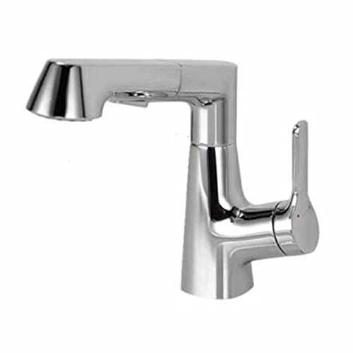 Waschtischarmatur mit herausziehbarer Brause, Messing, Warm- und Kaltwasser, Einloch-Waschtischarmatur, Grau(Chrome) von LKYAQJKGQ