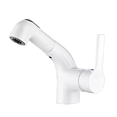 Waschtischarmatur mit herausziehbarer Brause, Messing, for heißes und kaltes Wasser, multifunktional, einziehbar, for Badezimmer, Waschbecken, Weiß(Noir) von LKYAQJKGQ