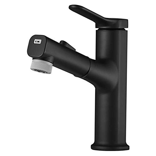Waschtischarmatur mit herausziehbarer Brause, Messing, heiß und kalt, Einloch-Einhebelmischer, for Waschbecken, Badezimmer, Toilette, Schwarz(Noir) von LKYAQJKGQ