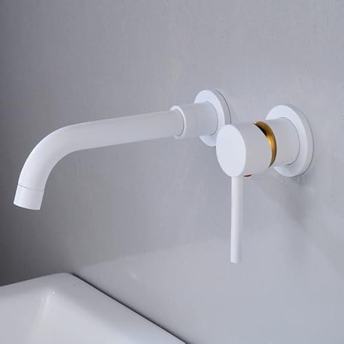 Waschtischmischer Wasserhahn, schwarzer Messing-Wandmontage, Einhebelmischer, heiße und kalte Badezimmer-Wasserhähne, goldener Waschbecken-Wasserhahn(Bianco) von LKYAQJKGQ