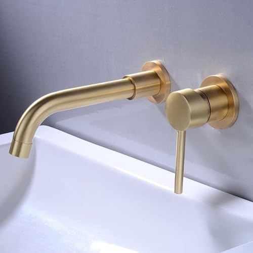 Waschtischmischer Wasserhahn, schwarzer Messing-Wandmontage, Einhebelmischer, heiße und kalte Badezimmer-Wasserhähne, goldener Waschbecken-Wasserhahn(Brush Gold) von LKYAQJKGQ