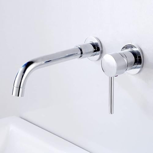 Waschtischmischer Wasserhahn, schwarzer Messing-Wandmontage, Einhebelmischer, heiße und kalte Badezimmer-Wasserhähne, goldener Waschbecken-Wasserhahn(Chrome) von LKYAQJKGQ
