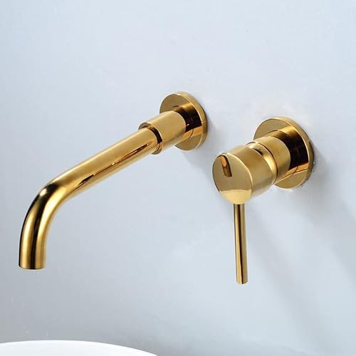 Waschtischmischer Wasserhahn, schwarzer Messing-Wandmontage, Einhebelmischer, heiße und kalte Badezimmer-Wasserhähne, goldener Waschbecken-Wasserhahn(Gold) von LKYAQJKGQ