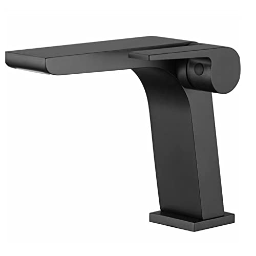 Waschtischmischer Wasserhahn Wasserfall Einhebel Einloch Kalt- und Warmwasser Messing Wasserfall Armaturen for Badezimmer Waschbecken-Grau(Noir) von LKYAQJKGQ