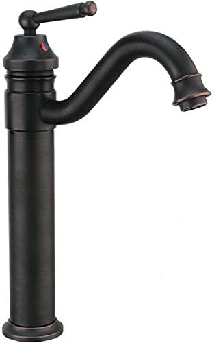 Wasserhahn for Badezimmerwaschbecken, Warm- und Kaltwasserhahn, Antik-Bronze-Badezimmerhahn, Messing-Badezimmerhahn, Einloch-Retro-Badezimmerwaschbeckenhahn, Waschtischhahn, Schwarz, Schwarz A von LKYAQJKGQ