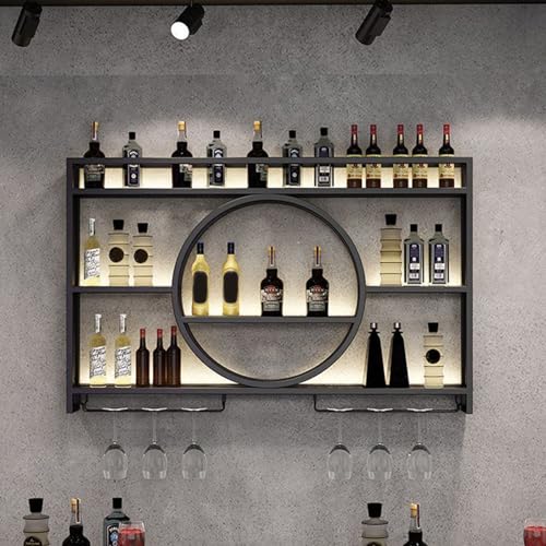 3-stöckiges Weinflaschenregal aus Metall mit Glashalter, Wand-Weinregal, schwimmende Regale an der Bar, hängende Glasbald, Eisenständer für Küche Esszimmer (100x15x70 cm (39x6x28 Zoll), schwarz) von LKYLGYU
