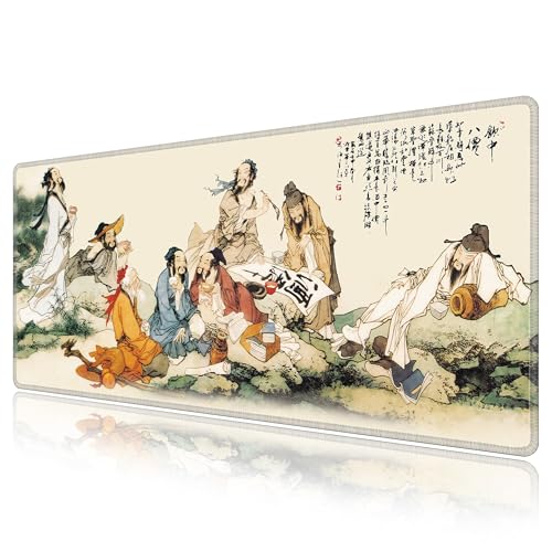 LL-COEUR Große Gaming Laptop Mauspad PC Tastatur Mausmatte XXL Schreibtischunterlage Büro Desk Pad Tuschmalerei (Acht Unsterbliche, 900x400x3mm) von LL-COEUR