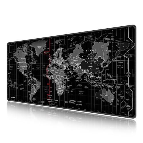 LL-COEUR XXL Gaming Mauspad Laptops Mouse Mat Weltkarte Schreibtischunterlage Desk Pad (1000 x 500 x 2 mm) Schwarz von LL-COEUR