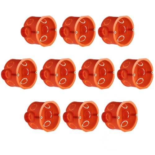 10x Unterputz-Gerätedose Ø 60,5mm/65mm, Tiefe 44/43mm, Schalterdose mit Schrauben, Verbindungsdose mit Stutzen, Orange, 10 Stück 10x Unterputz-Gerätedose Ø 60,5mm/65mm, Tiefe 44/43mm, Schalterdose mit Schrauben, Verbindungsdose mit Stutzen, Orange, 10 Stück von LL ELEKTROPLAST STRÓŻA