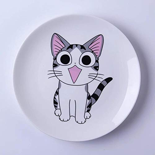 LLAAIT Cartoon Katze Keramik Teller Kreative Küche Teller Nette Weiße Platte Steak Reissuppe Porzellan Geschirr Geschenk Ceramica Dish, B, 6 Zoll von LLAAIT