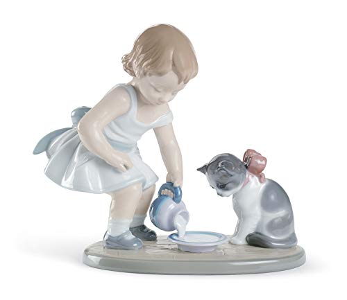 LLADRÓ Figur Katzenfrühstück. Mädchen. Porzellan. von LLADRÓ