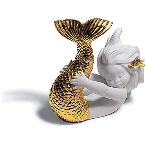 LLADRÓ Meerjungfrau-Figur Spielen Am Meer. Gold. Meerjungfrau. Porzellan. von LLADRÓ
