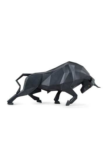 LLADRÓ Porzellanfigur schwarz matt Origami Collection Bull. Porzellan Geometrische Skulptur von zeitgenössischem Design eines tapferen Stiers von LLADRÓ