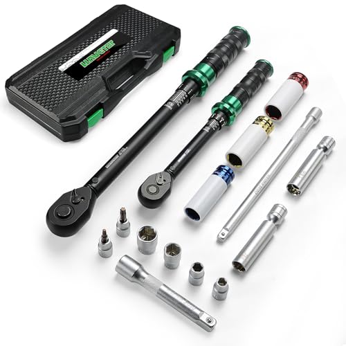 LLAVETOR Drehmomentschlüssel-Satz 60 Nm und 220 Nm, 3/8 und 1/2 Antrieb mit 15 Sechskant-Steckschlüsseln, Zündkerze, Verlängerungen für Auto, Motorrad, industrielle Wartung LLAVETOR Drehmomentschlüssel-Satz 60 Nm und 220 Nm, 3/8 und 1/2 Antrieb mit 15 Sechskant-Steckschlüsseln, Zündkerze, Verlängerungen für Auto, Motorrad, industrielle Wartung von LLAVETOR